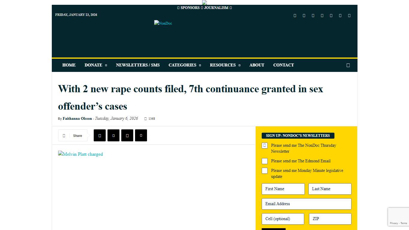 With 2 new rape counts filed, 7th continuance granted in sex offender's cases